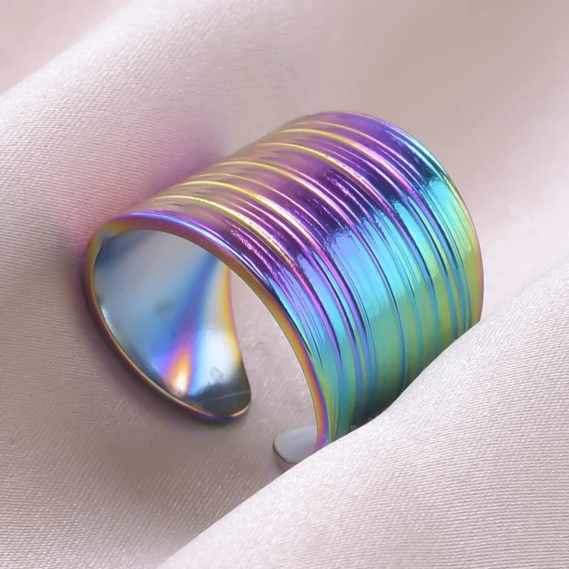 1/2/3pcs Mix Color Chunky Wide Ring Open Stainless Steel Rings For Women Men Accessories Irregular Surface Kpop Fashion Jewelry