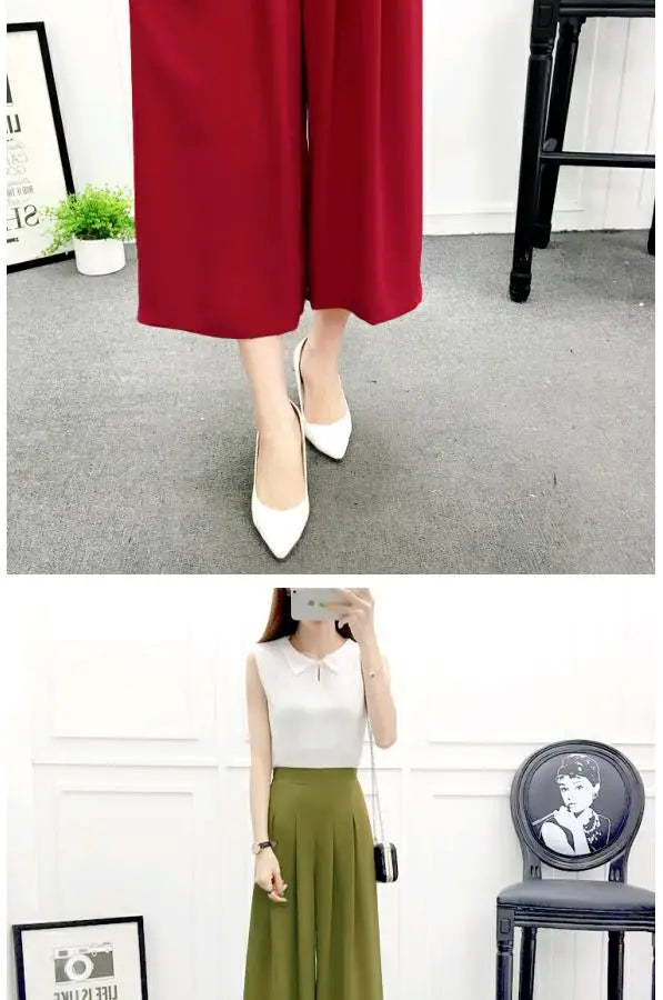 High Waist Wide Leg Pants Skirt Pants Chiffon Cotton Linen Seven Eighteen Length Trendy Women's Casual Trousers Commute Style