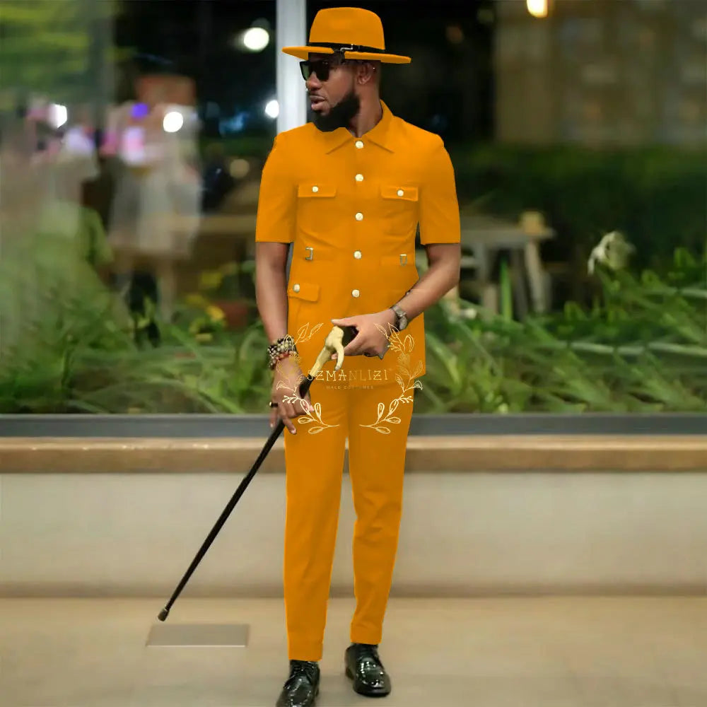 African Style Suits Men For Wedding Customized 2 Pieces Single Breasted Jacket Pants 2 Pieces Groom Tuxedos costume homme