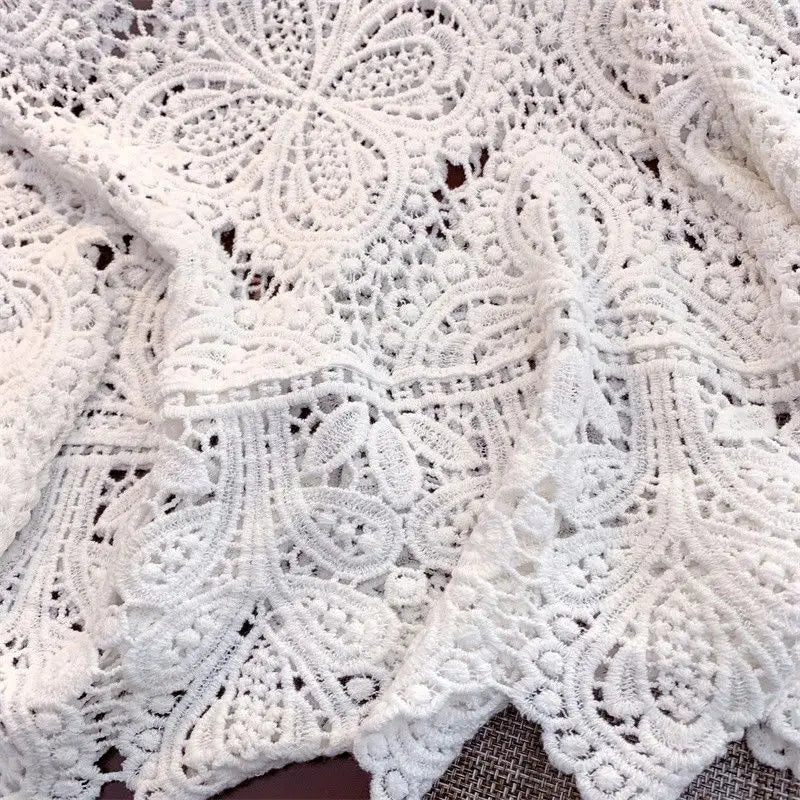 2024 Summr New Versatile Retro Sweet Lace Cut-out Crochet Shawl Cropped Top Summer Three Quarter-sleeve Hollow Out Top