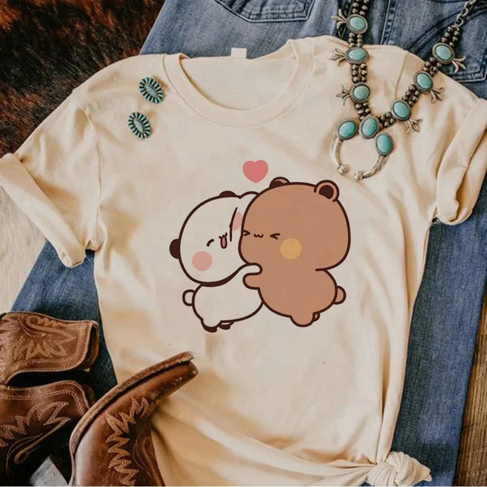 Bubu Dudu Panda Bear Tshirts Short Sleeve Summer Women Tee-shirt Cartoon Graphic Printing Tshirts Casual  Harajuku Sleeve Casual