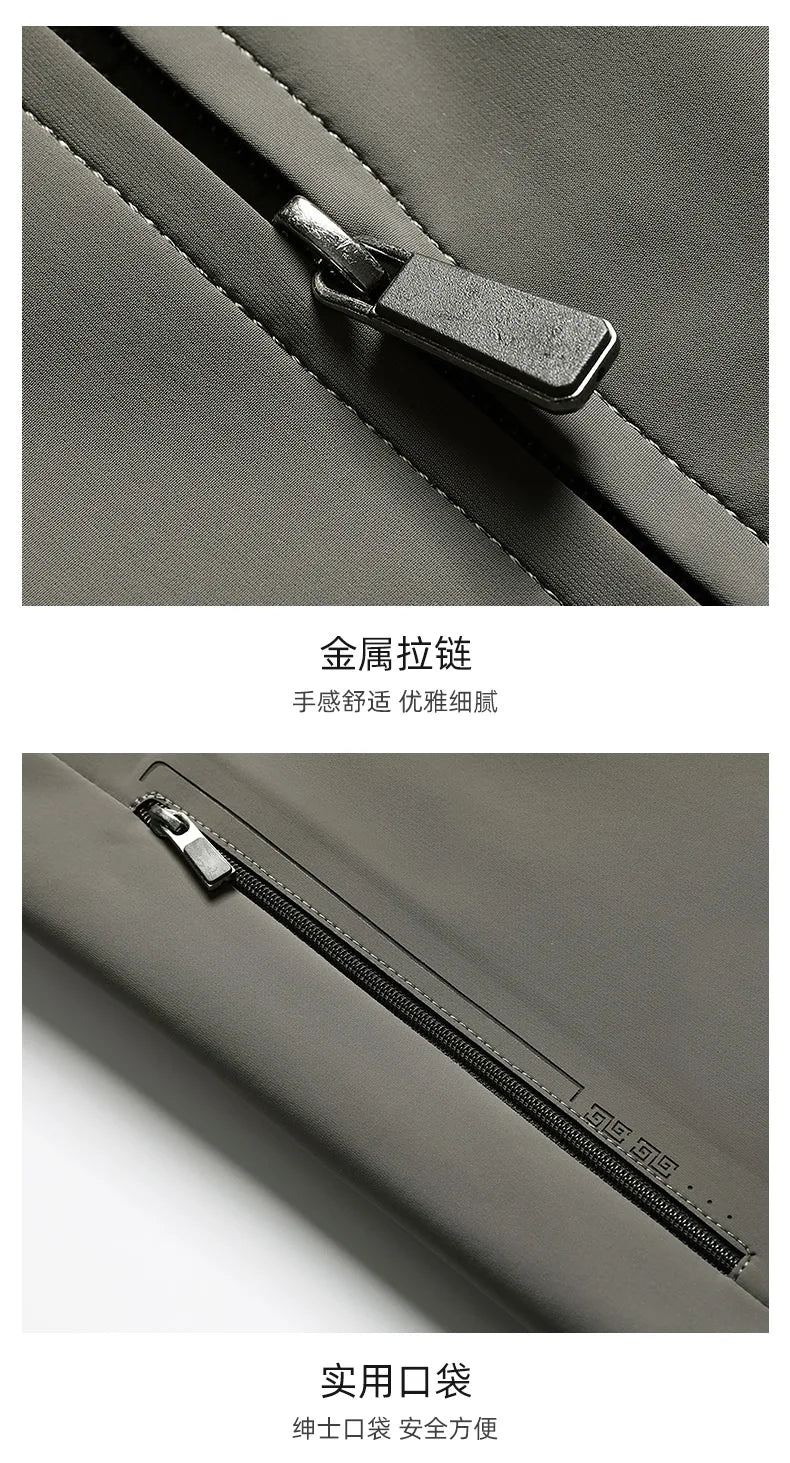 2026 New Men's Spring Lapel Zip-Up Jacket Spandex Fabric Casual Business Outerwear Windproof Anti-Wrinkle Coat