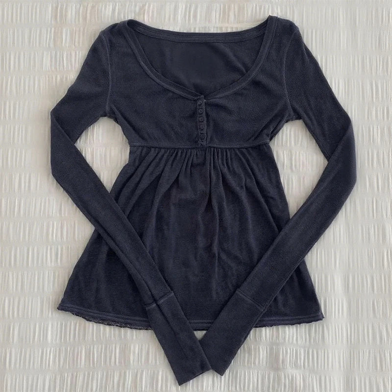 Women's knitted black T-shirt spring and autumn new long sleeve casual sexy fashion slim crop top versatile street wear y2k ropa