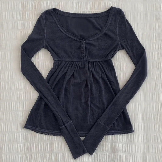 Women's knitted black T-shirt spring and autumn new long sleeve casual sexy fashion slim crop top versatile street wear y2k ropa