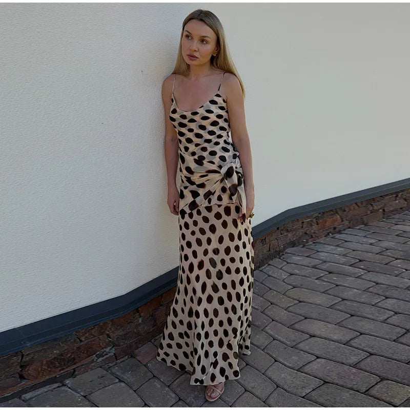 Scoop Neck Women's Dress Spaghetti Strap Polka Dot Tie Waist Removable Wrap Maxi Dress Vacation Beach 2026 New Fashion For Women