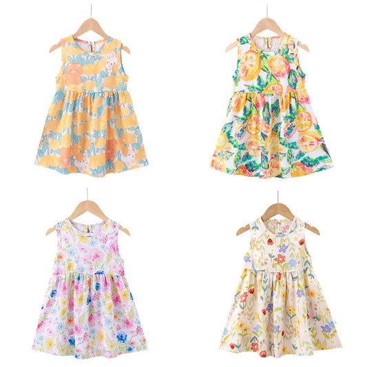 Girl Dress Summer Kids Clothes Girls Children Printed Beach Dresses Sleeveless Princess Party Outfit Children's Casual Clothing