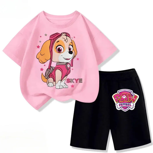 2026 Kids Casual Oufits Beach Clothing PAW Patrol Summer New Girls Clothing Sets Children Short Sleeve Top Shorts Two Piece Suit
