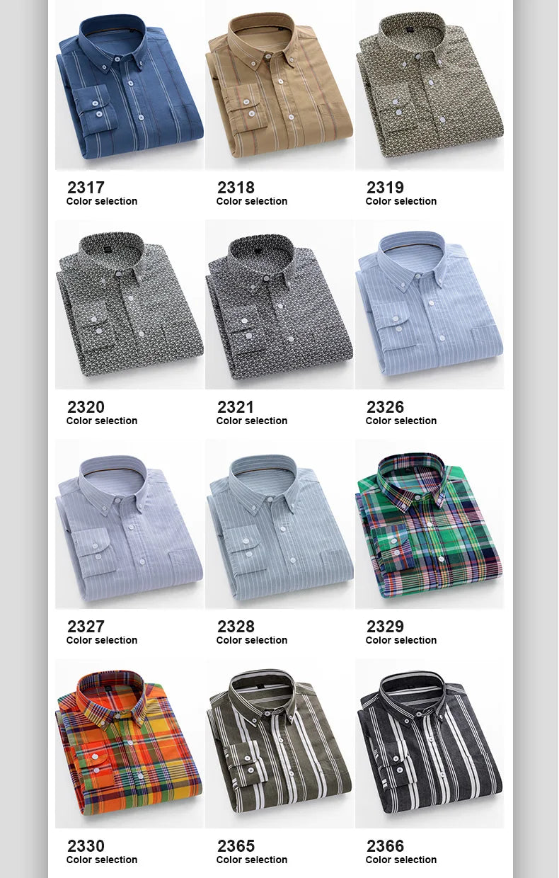 Fashion korean trends casual long-sleeve shirts for men slim fit plain shirt 100%cotton plaid striped tops soft designer clothes