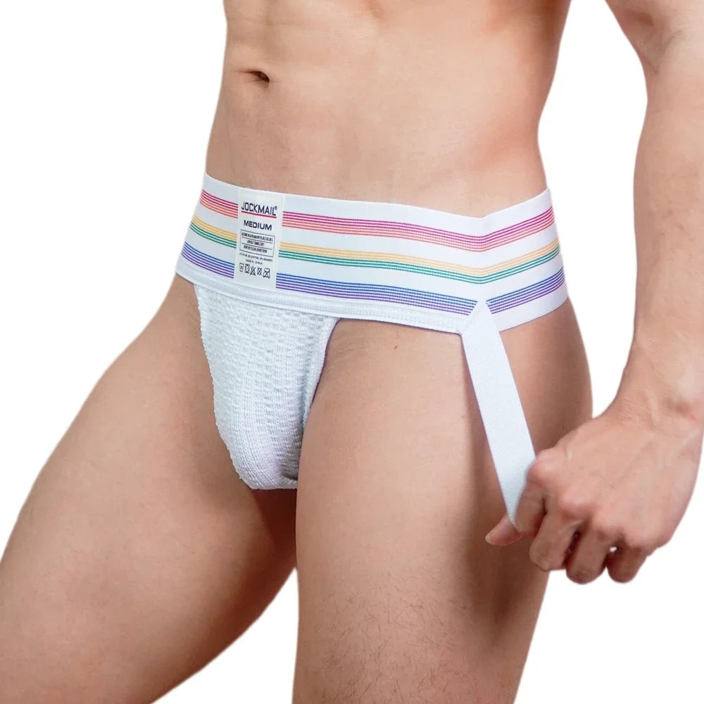 JOCKMAIL Men Athletic Supporters Jockstrap Thongs Mens Underwear  Underpants Bikini  3" Elastic Waistband  Hombre Panties