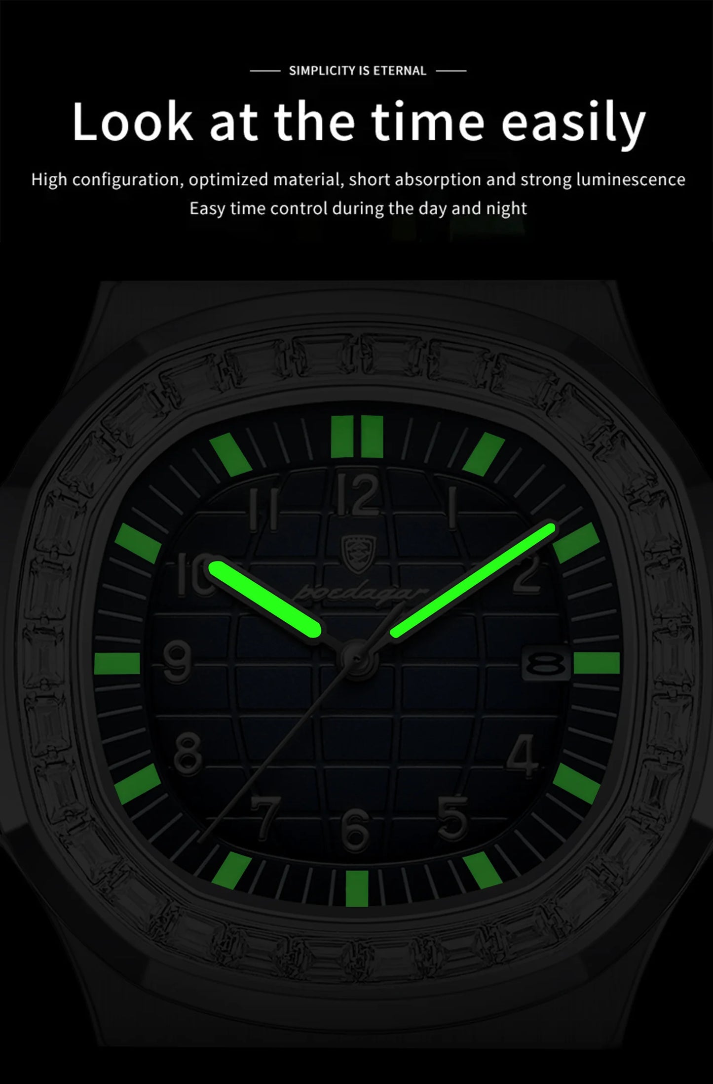 POEDAGAR Luxury Square Man Watches Waterproof Luminous Date Men Wristwatch Casual Male Clock Stainless Steel Men's Quartz Watch
