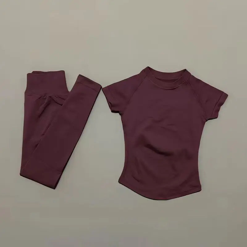 2 Pieces HISTELLO Yoga Set Women Short Sleeve Crop Top Low Waist Butt Lifter Leggings Seamless Breathable Stretch Fitness Sets