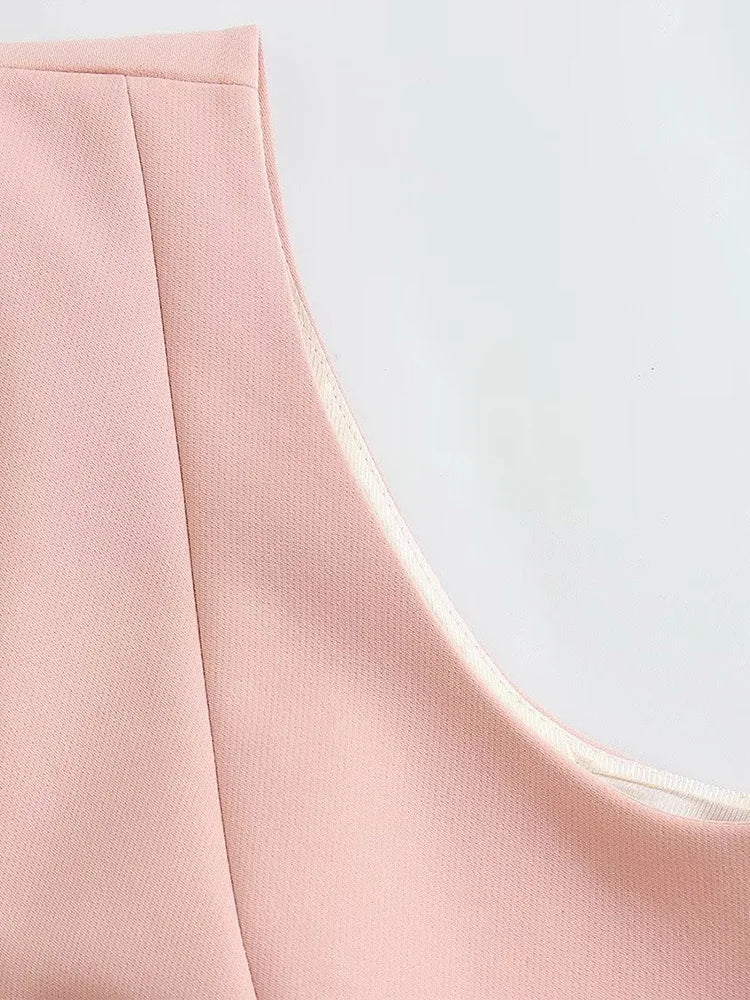 Willshela Women Fashion Two Piece Set Pink Tank Tops & Straight Leg Pants Vintage V-Neck Single Breasted Female Chic Pants Suit