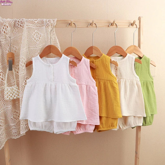 Toddler Girl Outfit Cotton Set 1-5Y Kids Girls Sleeveless Ruffle Top and Shorts Cute Casual Summer Children's Clothing Wear