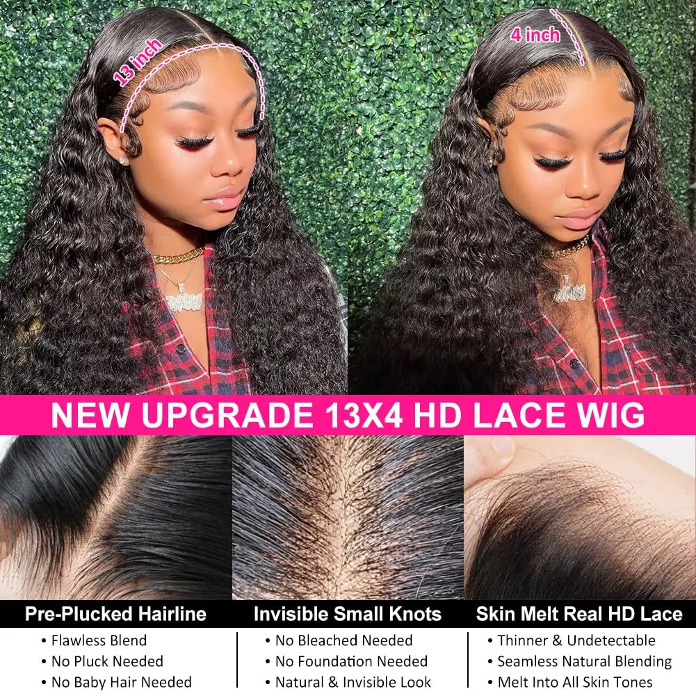 13x6 Brazilian Deep Wave Transparent Lace Front Human Hair Wigs For Women Pre plucked Wig No Glue Precut Lace Wig Isee Remy Hair