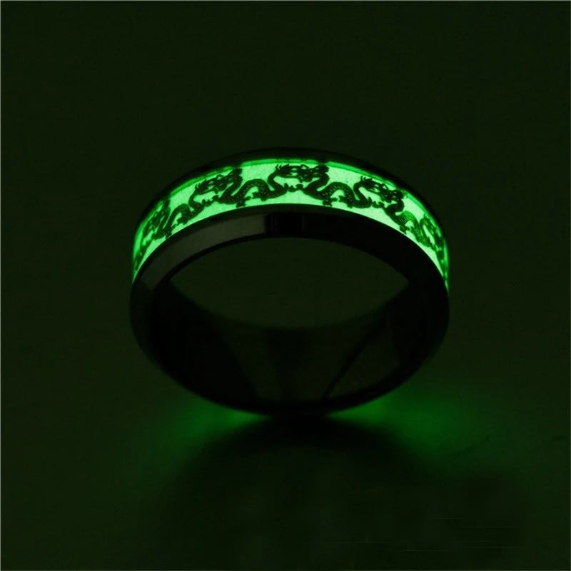 Fashion Love Heart Luminous Finger Ring ECG Stainless Steel Glowing In Dark Music Dragon Couple Rings for Boy Girls Wedding Gift