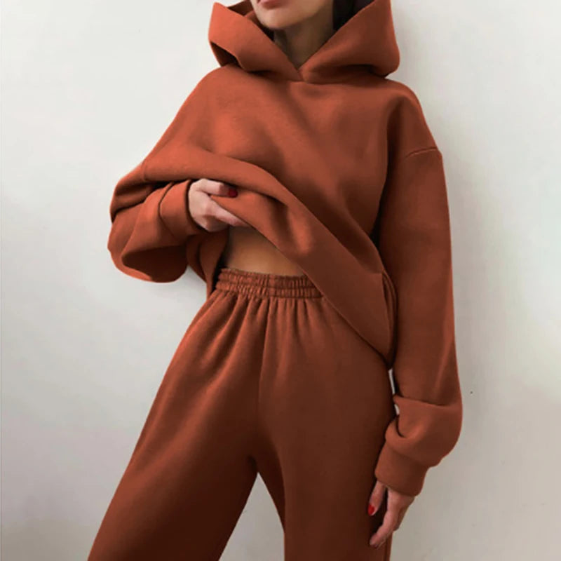 Women Two Piece Sets Tracksuit 2022 Autumn Casual Solid Long Sleeve Hoodie Sweatshirts Female Fashion Oversized Trouser Suits