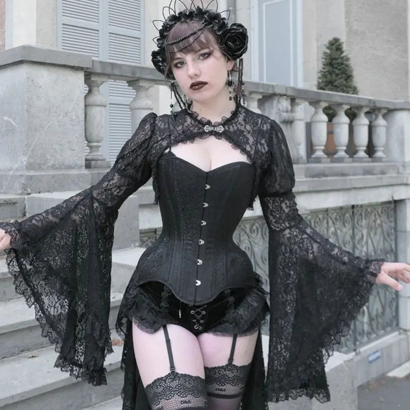 Women's Hollow out Crop Tops Gothic Lace Smock Tops False Collar Ladies Sleeves Cover Ups for Dating Party