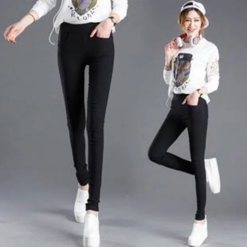 Elegant Slim Fit Solid Leggings Pants Fashion Women Elastic Stretch Skinny Pocket Pencil Legging Office Lady Commute Outerwear