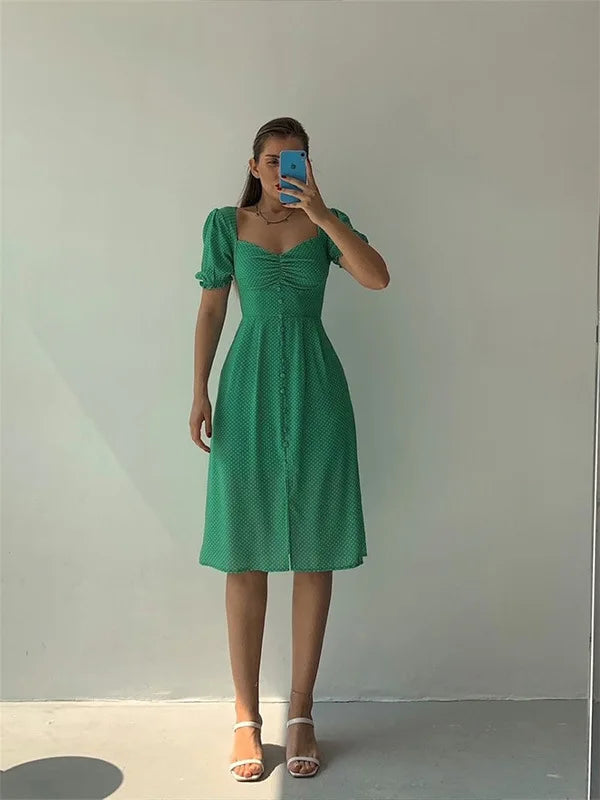 2024 Summer Fashion Summer Skirt Holiday Style Sexy Women's Dress V-neck Single Breasted Shrugged Mid Length Dress