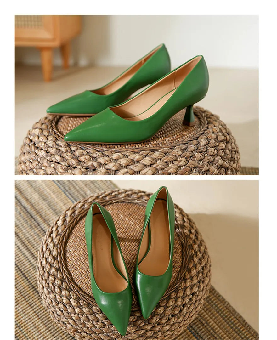 Soft Leather Concise Ladies Office Shoes 2026 Spring Shallow Comfort 6.0cm High Heels Women Pumps Dress Pointy Toe Wedding Shoes