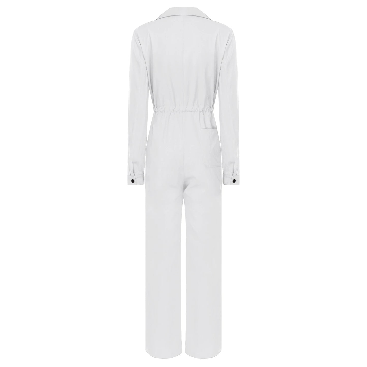 Womens Coverall Solid Color Turn-Down Collar Long Sleeve Button Jumpsuit Mechanic Work Overalls Fashion Casual Cargo Rompers