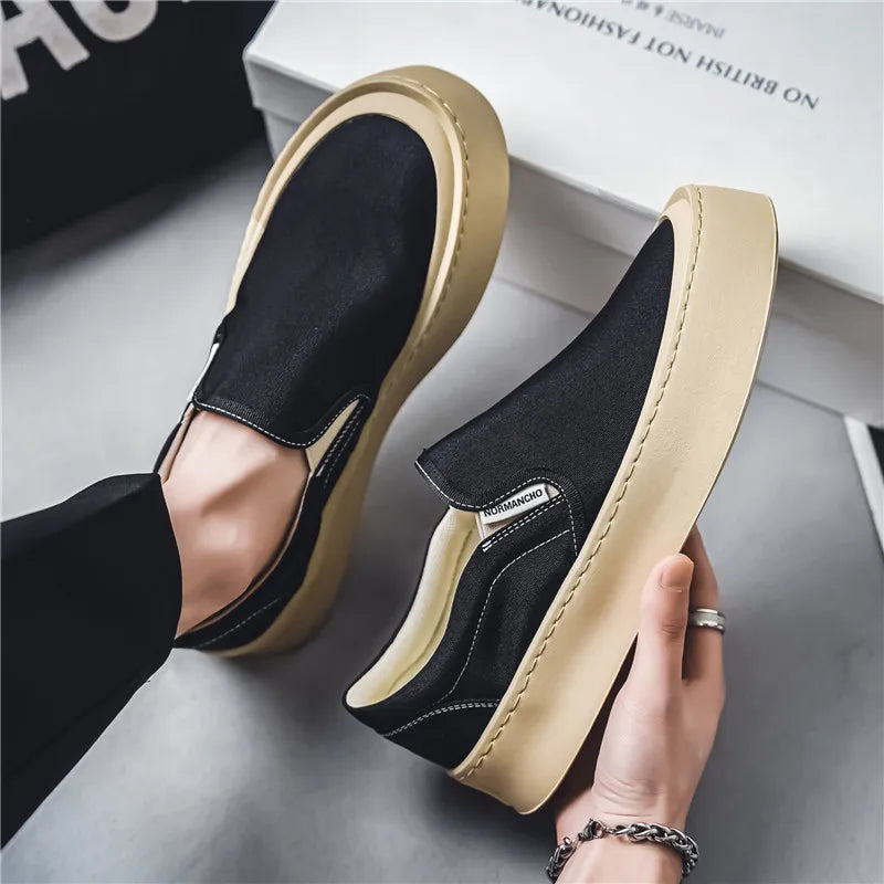 New Arrival Low Price Mens Breathable High Quality Casual Shoes Solid Color Canvas Casual Shoes Slip On Men Fashion Flats Loafer