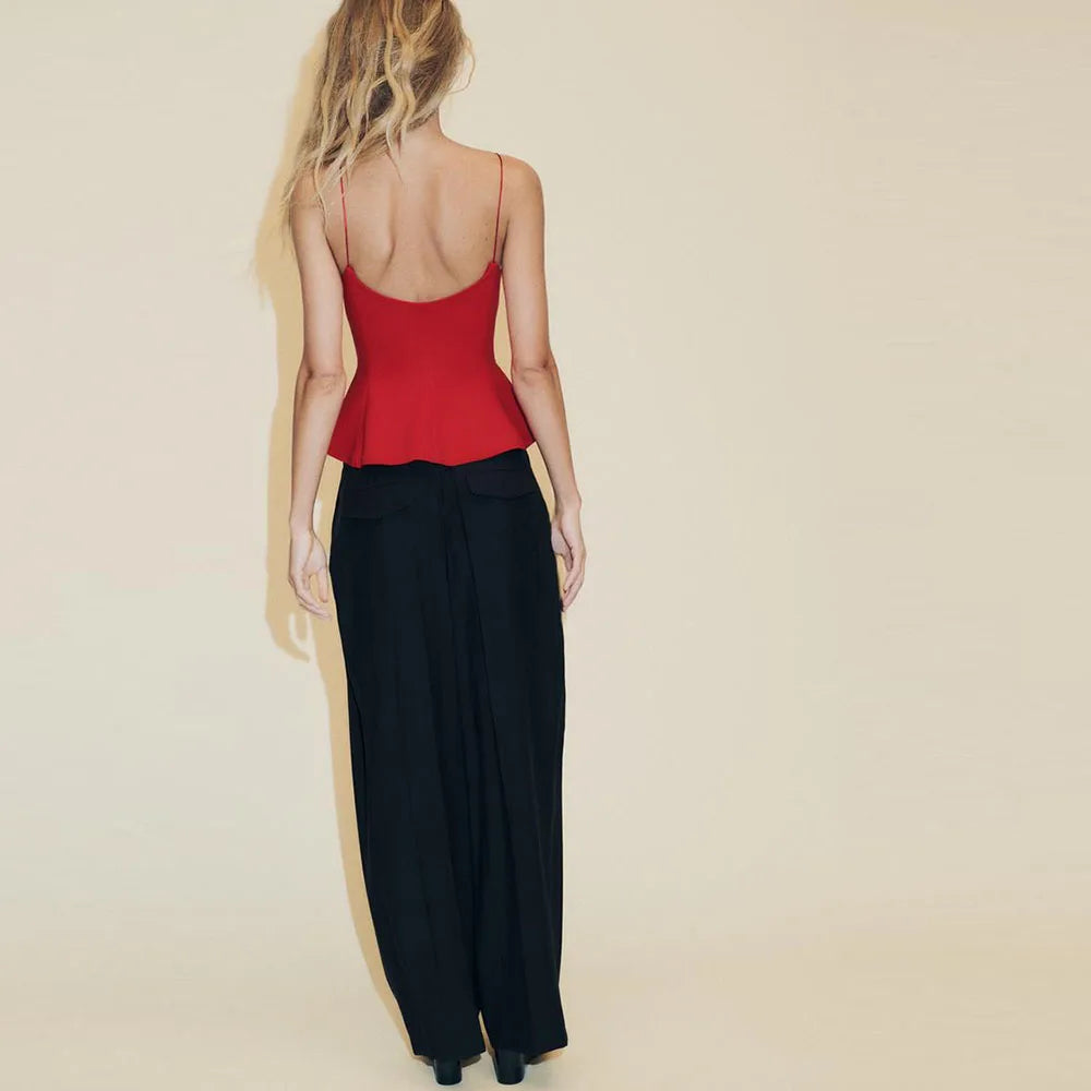 Women's Casual Blouse - Spring/Summer Style. Elastic Shoulder Straps. Round Neckline. Sexy Design. Slim Fit. Valentine's Day Sty