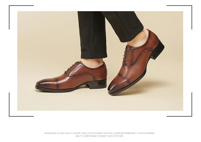 Genuine Leather Mens Dress Shoes Black Formal Social Shoe Male Business Wedding Derby for Man Luxury Italian Oxford Loafers 2024
