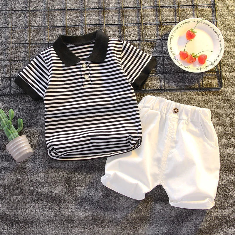 Boys Girls Stripes Sets Summer Kids Short Sleeve Tops+Shorts 2Pcs Children Clothing Suits Fashion Casual Outfits 1-5 Years
