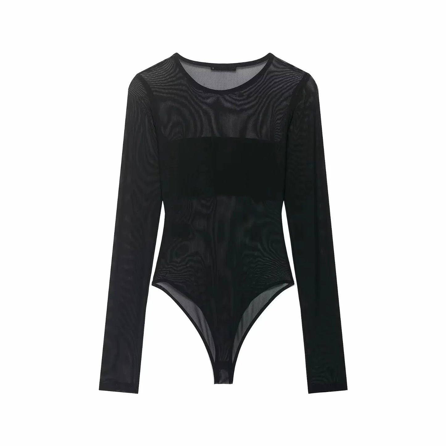 Women Sexy Mesh See Through Bodysuit Women Long Sleeve Sheer Bodysuits O Neck Bodycon Jumpsuit Female Romper