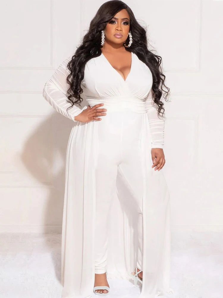 2 Piece Sets Women Outfit Mesh Lace Sleeves Elegant Pants and Blouse Set Sexy Curve Plus Size Clothes Wholesale Dropshipping