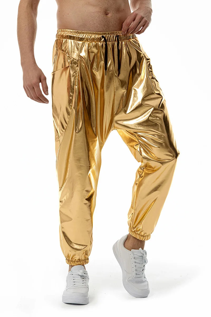 Men's Sets Shiny Metallic Suits Adult Disco 2 Piece Outfit Jacket Pants Halloween Dress Up Nightclub Stage Party Jackets Costume