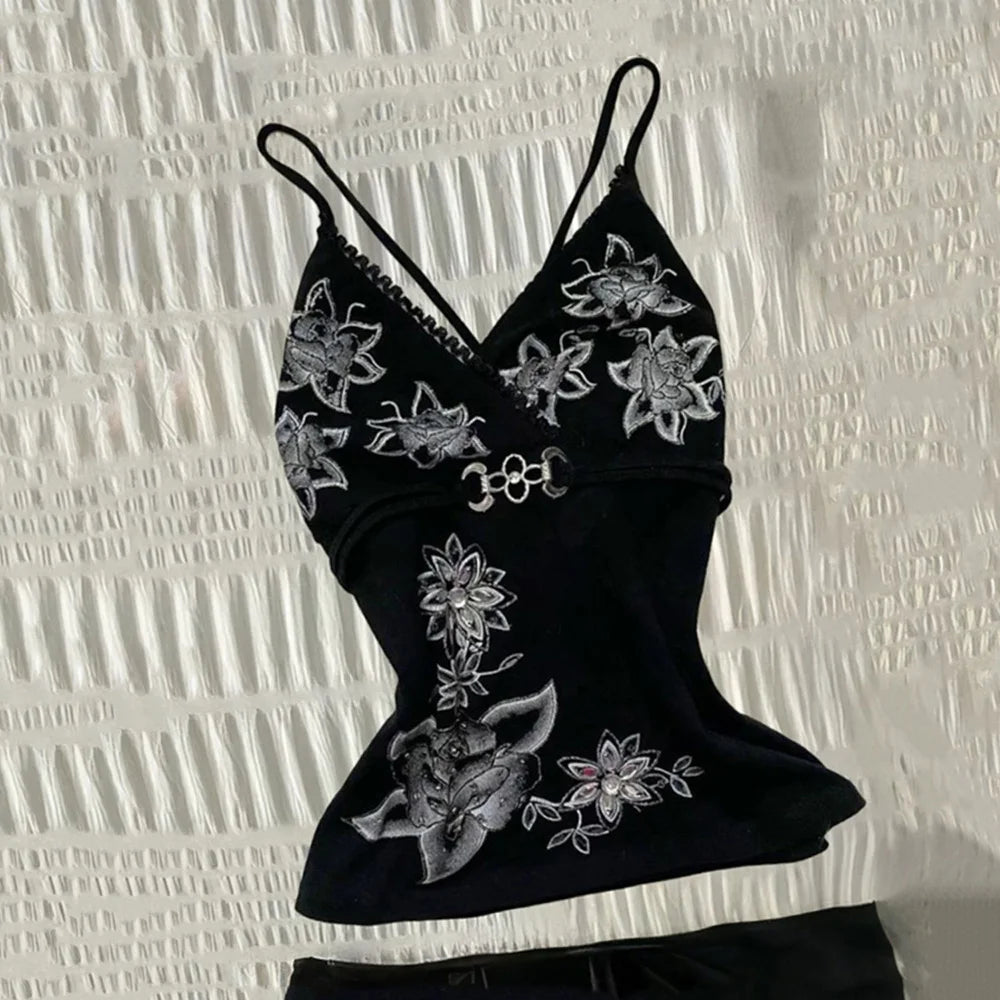 Sexy Streetwear Women Printing Tank Top Y2k Aesthetic Patchwork Vintage Harajuku Backless Camisole Summer Spicy Girl Sling Sexy
