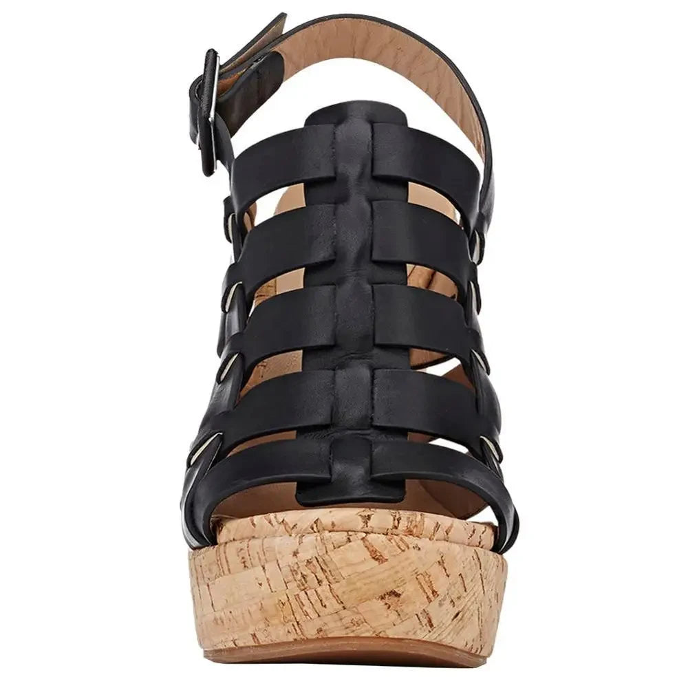 Women’s Cork Wedge Slingback Sandals – Peep Toe Cross Strap Summer Casual Shoes, Comfortable