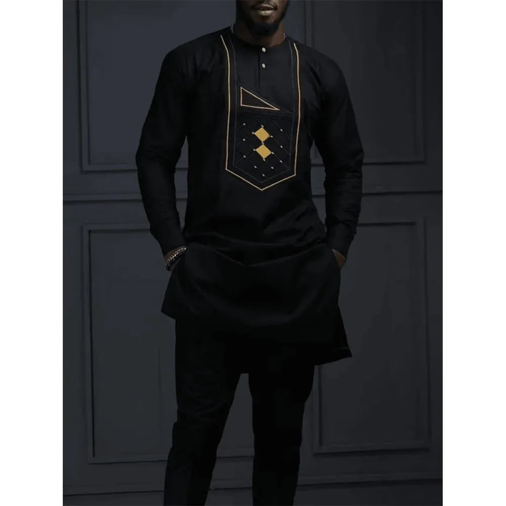 2026 New African Traditional Men's Set Casual Slim Fit Men's Suit Fashion Travel Men's Set Kaunda Style Men's Two Piece Set