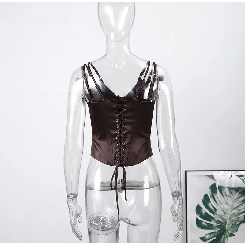 Elegant Lace Patchwork Sling Top Women Sleeveless Backless Patchwork Crop Tops Female 2026 Fashion Summer Spring Vest Lady