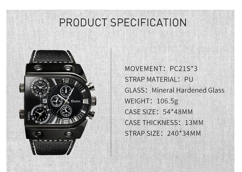 Oulm Top Men's Watches Mens Quartz Casual Leather Strap Wristwatch Sports Man Multi-Time Zone Military Male Watch Clock Relogios