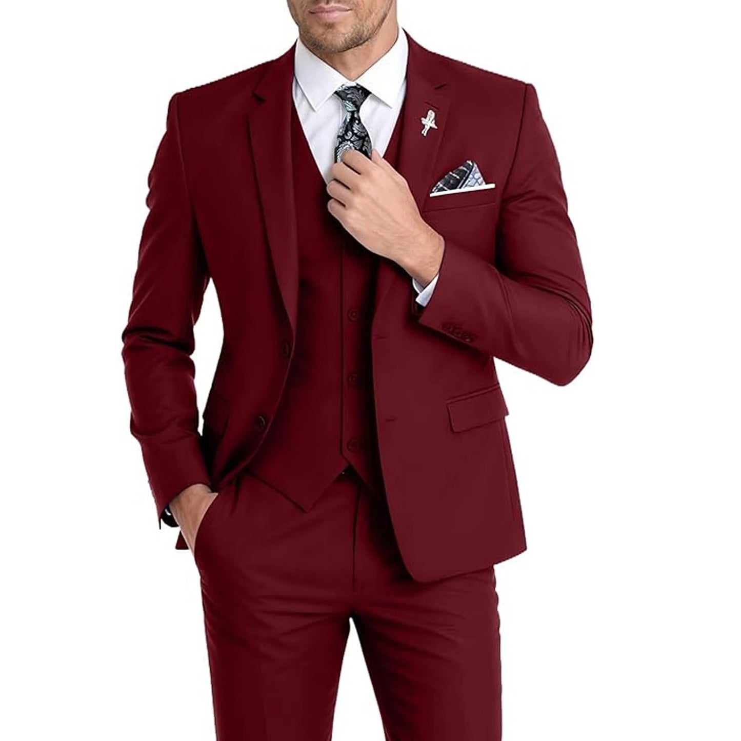 Men's Suit 3 Piece Set Blazer Vest Pants Slim Fit Formal Business Jacket Wedding Tuxedo for Groom Groomsman Business Banquet