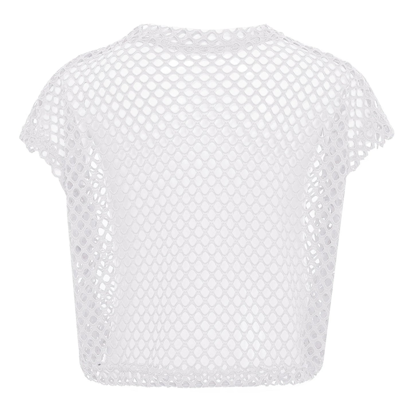Kids Girls Fishnet Crop Tops T-shirt Casual Summer Short Sleeve See-Through Mesh T Shirt Female Hip-Hop Street Dance Clothing
