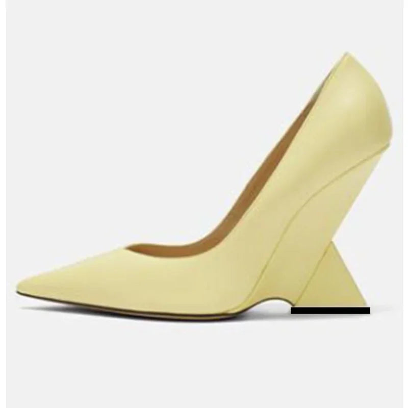 Summer 2024 New High Heels Thick Sole Thick Heel Lacquer Leather Shallow Mouth Pointed Fashion Sexy Women's Oversized Shoes