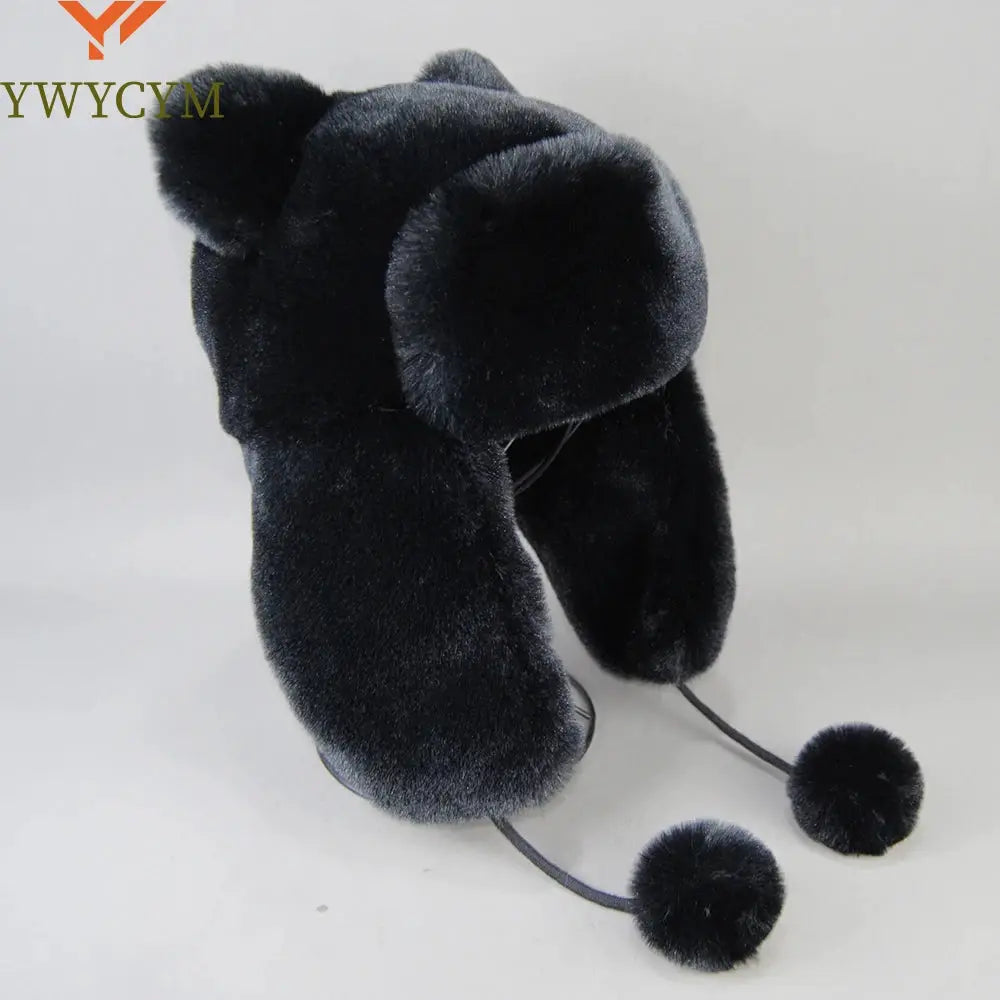 2026  Winter False Rex Rabbit Fur Bomber Hat Ushanka Cap Trapper Russian Artificial Hats Unisex False Rex Rabbit Fur Cap BAZAARHUBO