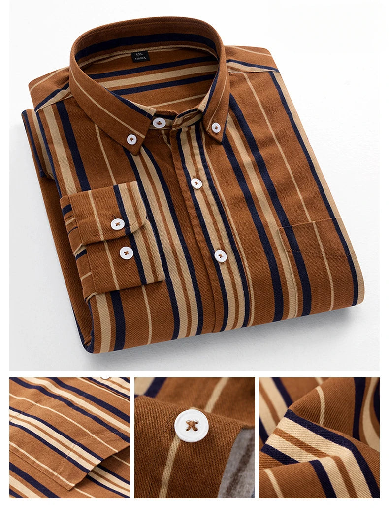 Fashion korean trends casual long-sleeve shirts for men slim fit plain shirt 100%cotton plaid striped tops soft designer clothes