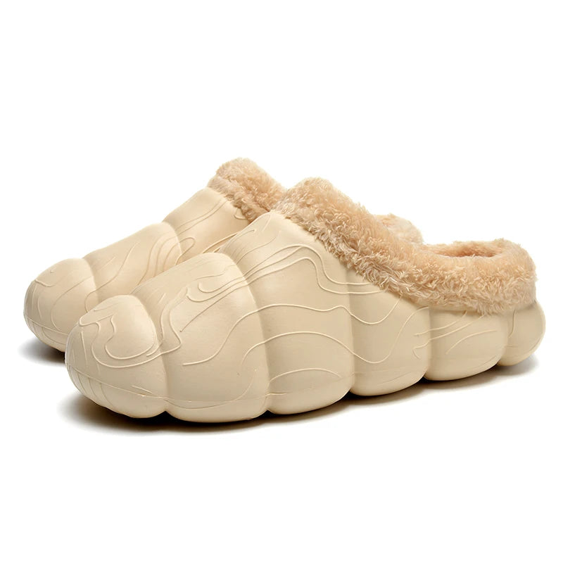 STRONGSHEN Men Women Warm Slippers EVA Slip on Shoes Walking Shoes Winter Fur Half Slipper Soft Household Sandals Zapatos Hombre