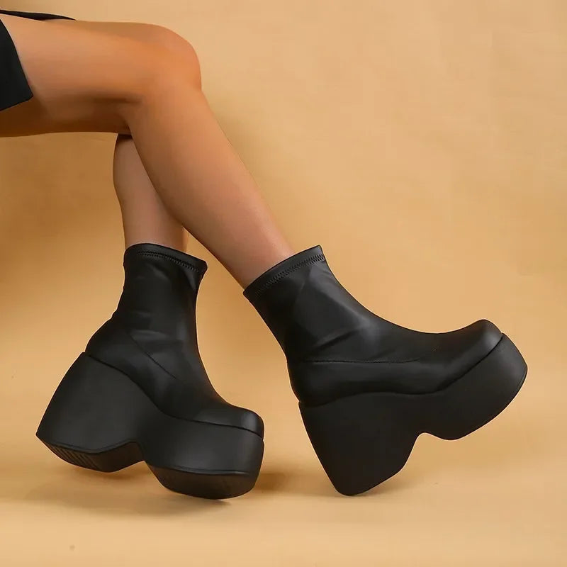 Brand Women Boots Gothic Style Platform Women Ankle Boots High Quality Walking Comfy Woman Shoes New Sexy High Heels Big Size 43