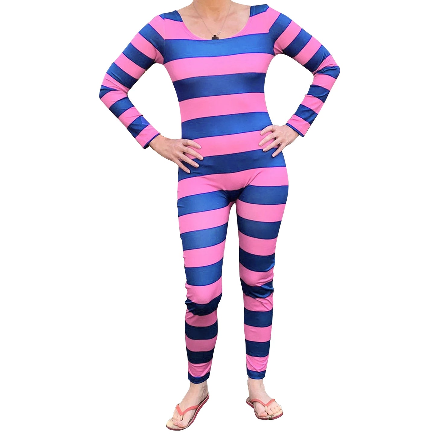 Women's Round-neck Long-sleeved Trousers Striped Printed Cosplay Jumpsuit New Fashion Halloween Women's Clothing
