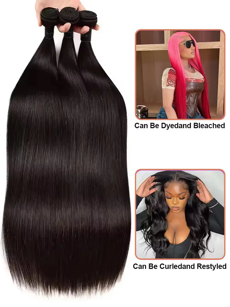 30 34 40 Inch Bone Straight Human Hair Weave Bundles Burmese Virgin Unprocessed  Raw Human Hair Extension 3 4 Bundles Weft
