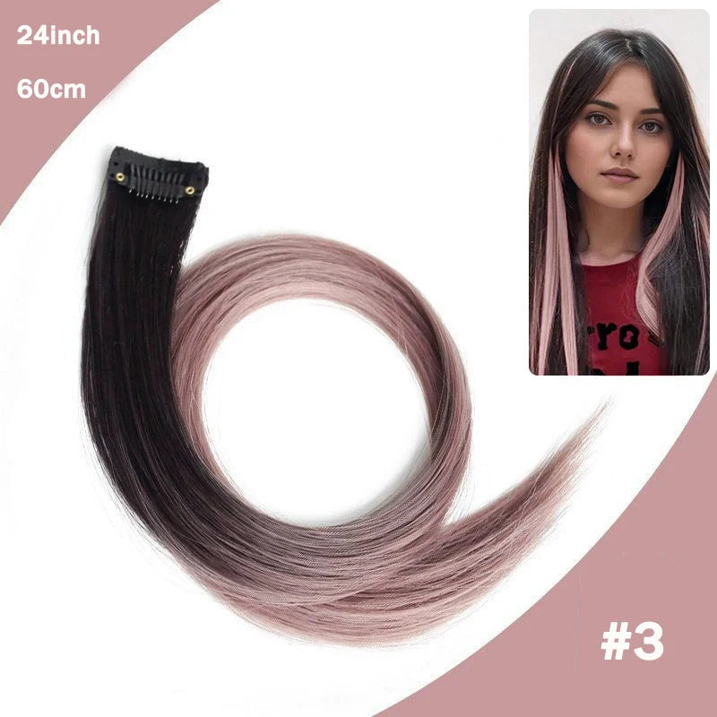 LUPU Hair Clips Hair Extensions Wig Synthetic Long Straight Gradient Color Clip-in Hair piece Hair Clips for Hair for Women Wear
