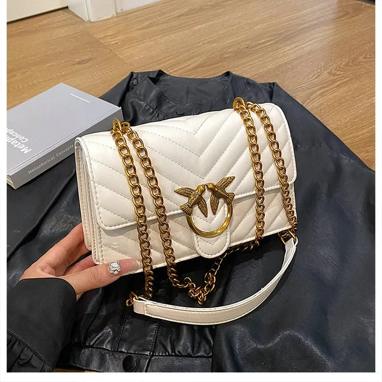 Women Embroidered Small Square Bag Chain Swallow Bag High End Versatile Shoulder Crossbody Bag Fashion Daily Ladies Handbag