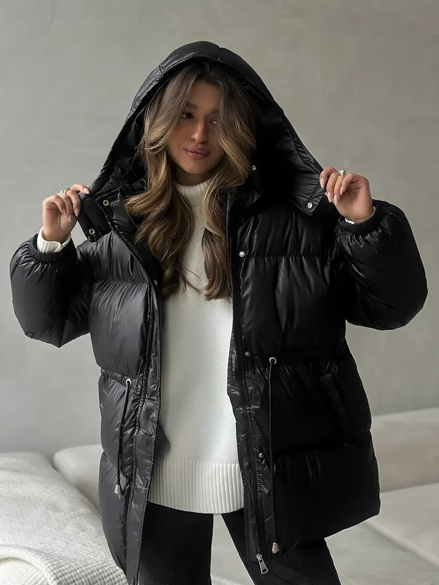 Wolfeel Drawstring Slim Fit Womens Winter Jacket Polyester Coat Warm