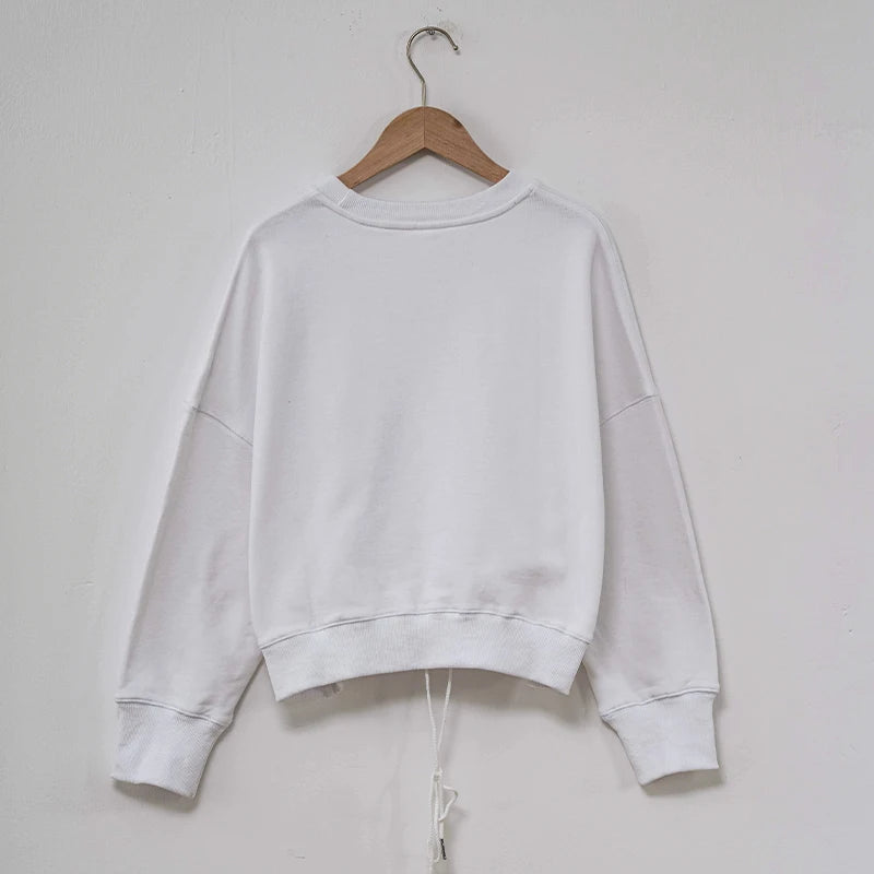 100% Cotton Women's Drawstring Sweatshirt Autumn New Casual Solid Long Sleeved Korean Fashion Streetwear Female Pullover